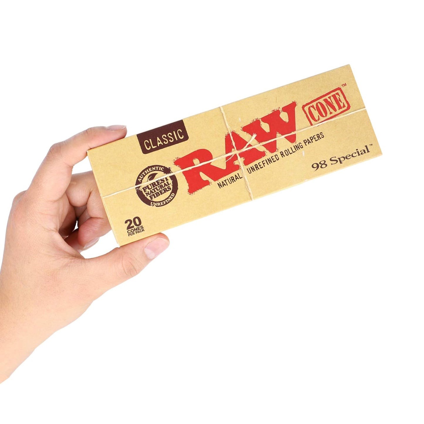 RAW Classic 98 Special Pre-Rolled Cones – 2 pack of 98mm natural cones with tips