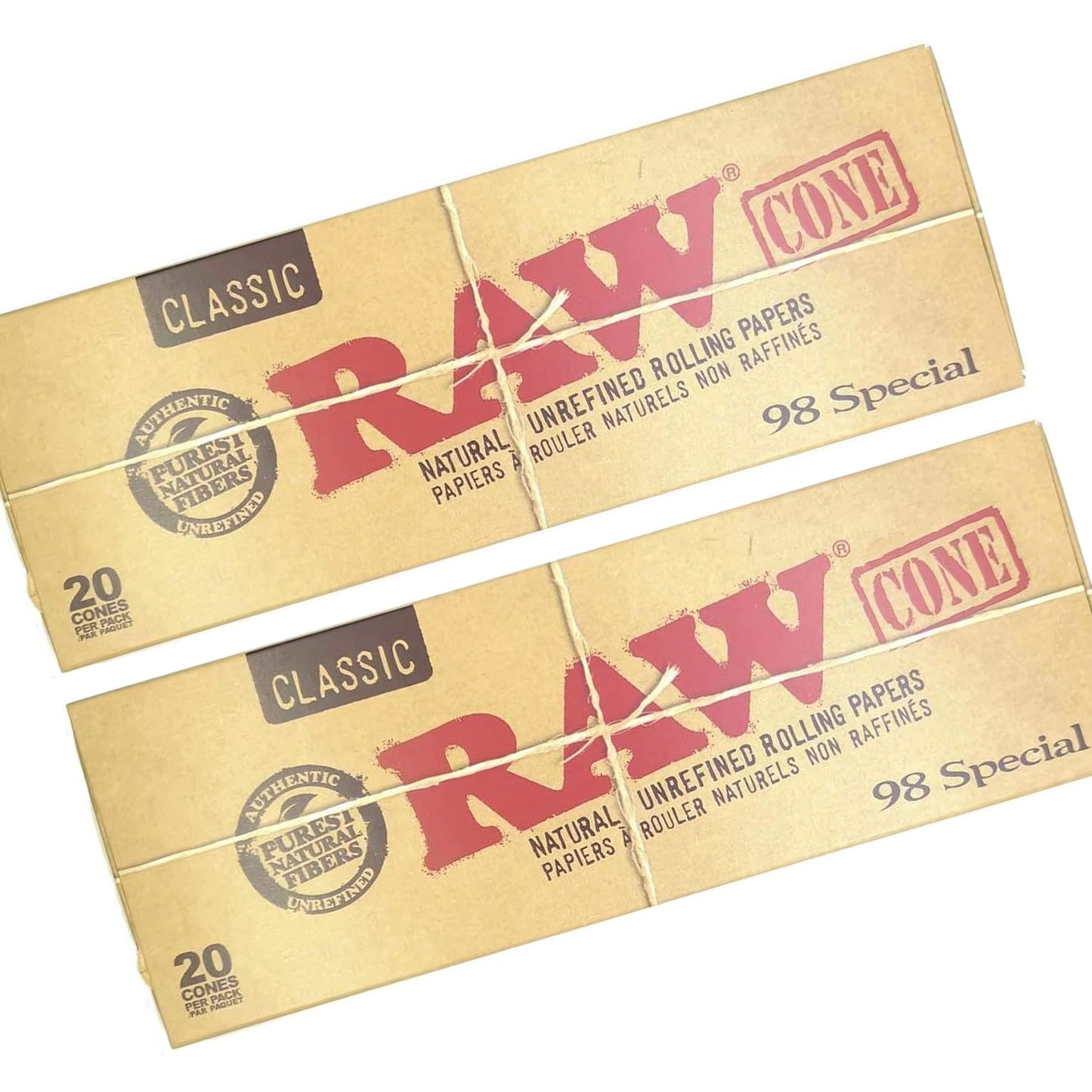 RAW Classic 98 Special Pre-Rolled Cones – 2 pack of 98mm natural cones with tips