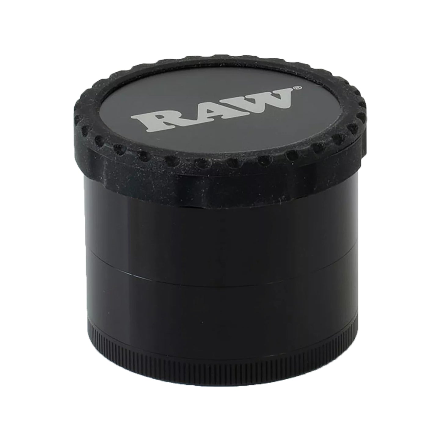 RAW Life Grinder – Black 4-piece modular grinder with large catch basin and stainless steel screen