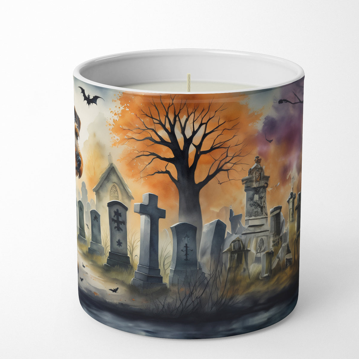 Caroline's Treasures DAC2004CDL Airedale Terrier Spooky Halloween Decorative Soy Candle Nature Soy Wax Essential Oil Home Decor Ideal for Bedroom Kitchen Bath Office Gift, 10 oz