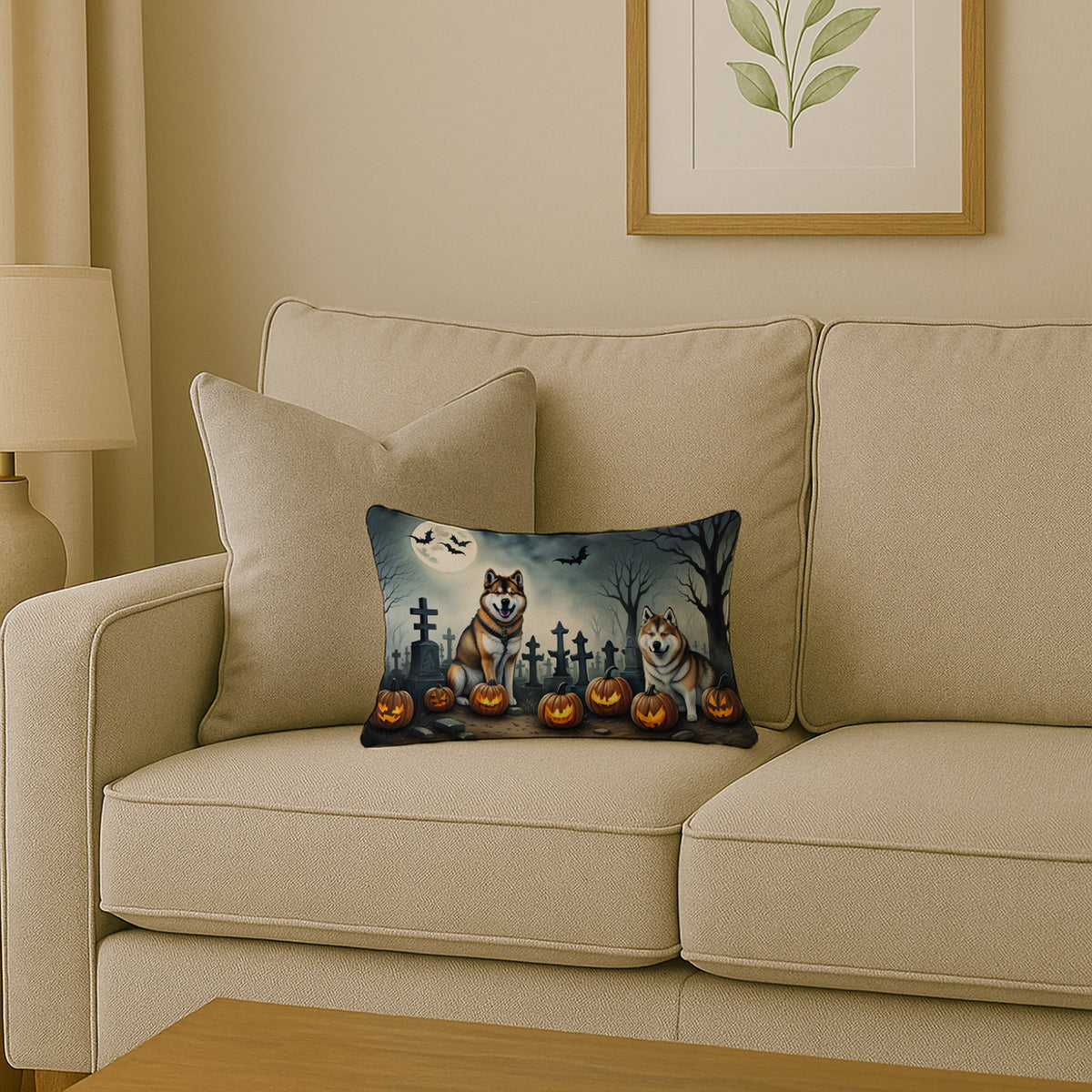 Caroline's Treasures DAC2005PW1216 Akita Spooky Halloween Fabric Decorative Pillow Machine Washable, Indoor Outdoor Decorative Pillow for Couch, Bed or Patio, 12HX16W