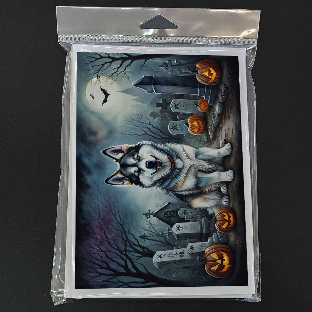 Caroline's Treasures DAC2006GCA7P Alaskan Malamute Spooky Halloween Greeting Cards and Envelopes Pack of 8 Blank Cards with Envelopes Whimsical A7 Size 5x7 Blank Greeting Cards