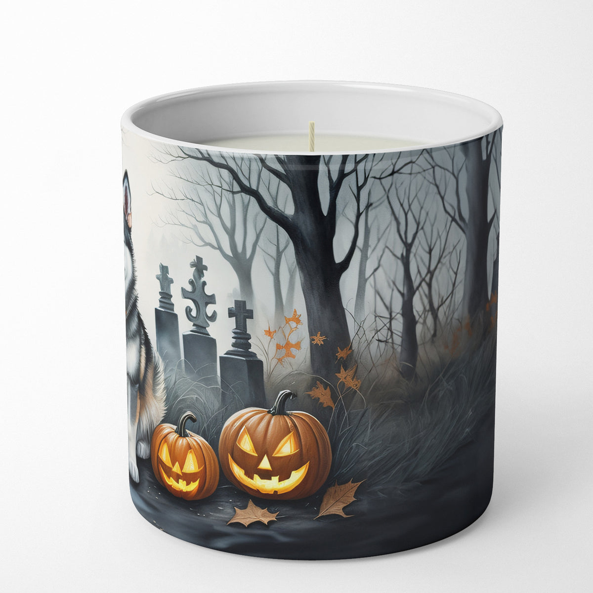 Caroline's Treasures DAC2007CDL Alaskan Malamute Spooky Halloween Decorative Soy Candle Nature Soy Wax Essential Oil Home Decor Ideal for Bedroom Kitchen Bath Office Gift, 10 oz