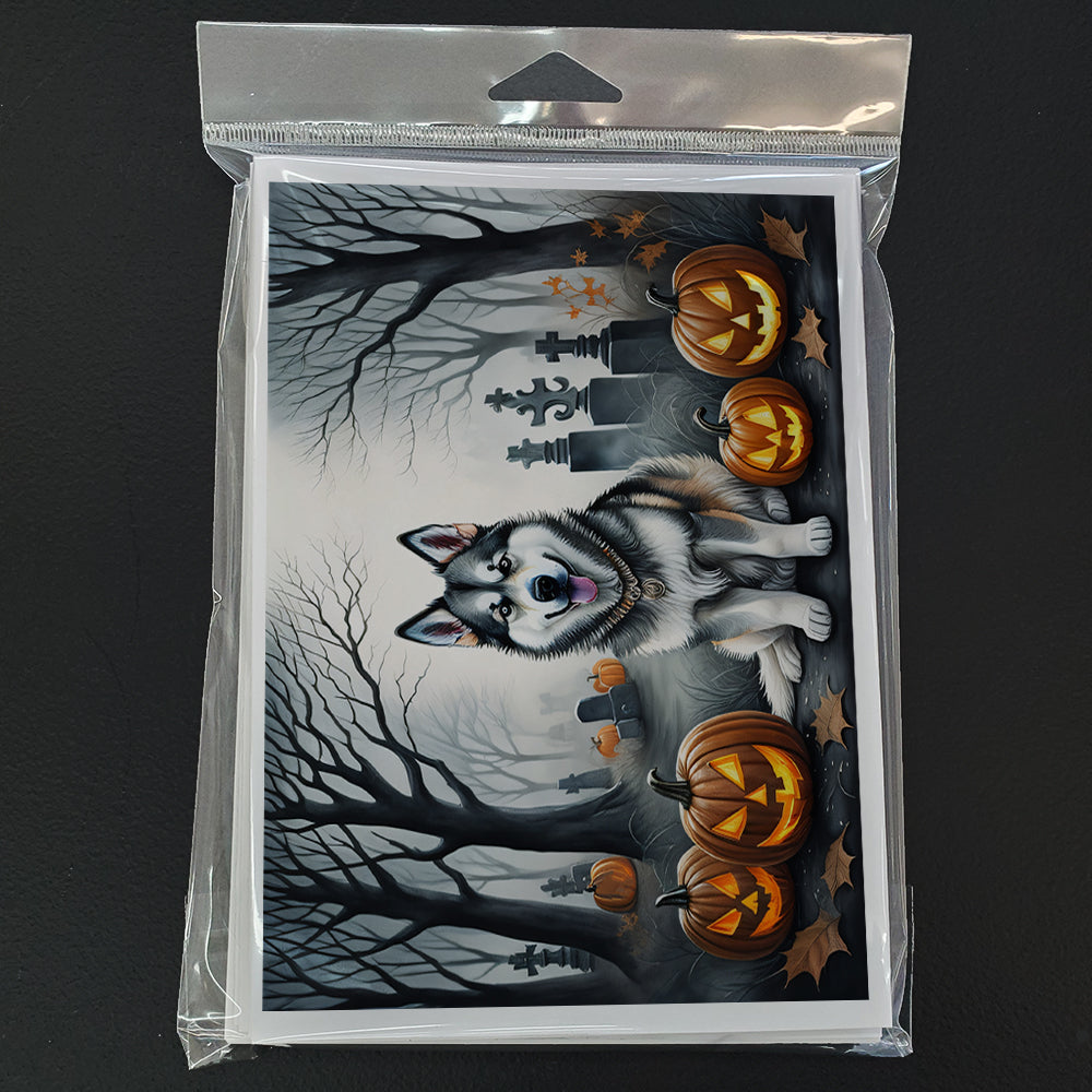 Caroline's Treasures DAC2007GCA7P Alaskan Malamute Spooky Halloween Greeting Cards and Envelopes Pack of 8 Blank Cards with Envelopes Whimsical A7 Size 5x7 Blank Greeting Cards
