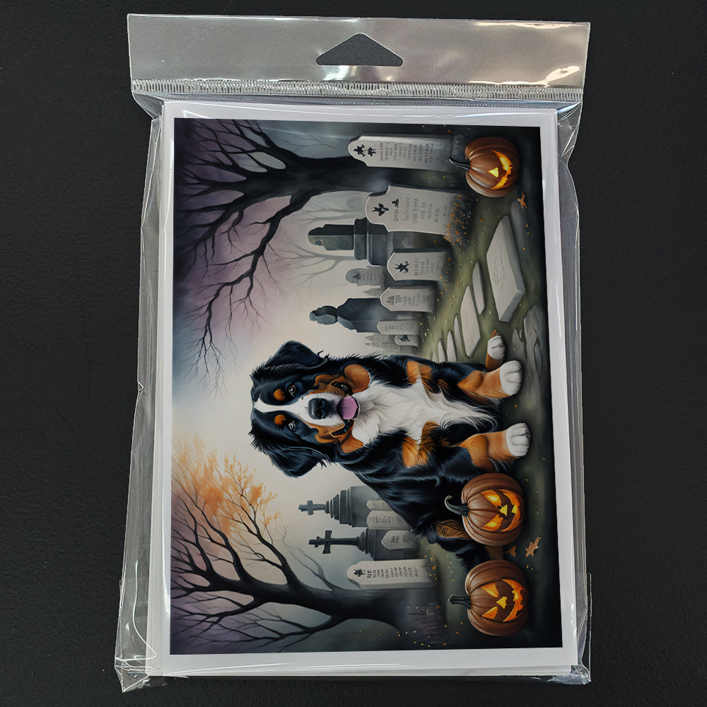 Caroline's Treasures DAC2014GCA7P Bernese Mountain Dog Spooky Halloween Greeting Cards and Envelopes Pack of 8 Blank Cards with Envelopes Whimsical A7 Size 5x7 Blank Greeting Cards