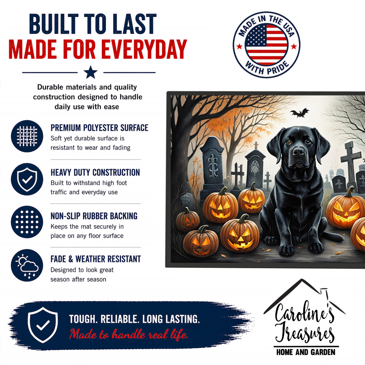 Caroline's Treasures DAC2016MAT Black Labrador Retriever Spooky Halloween Doormat 18x27 Front Door Mat Indoor Outdoor Rugs for Entryway, Non Slip Washable Low Pile, 18H X 27W