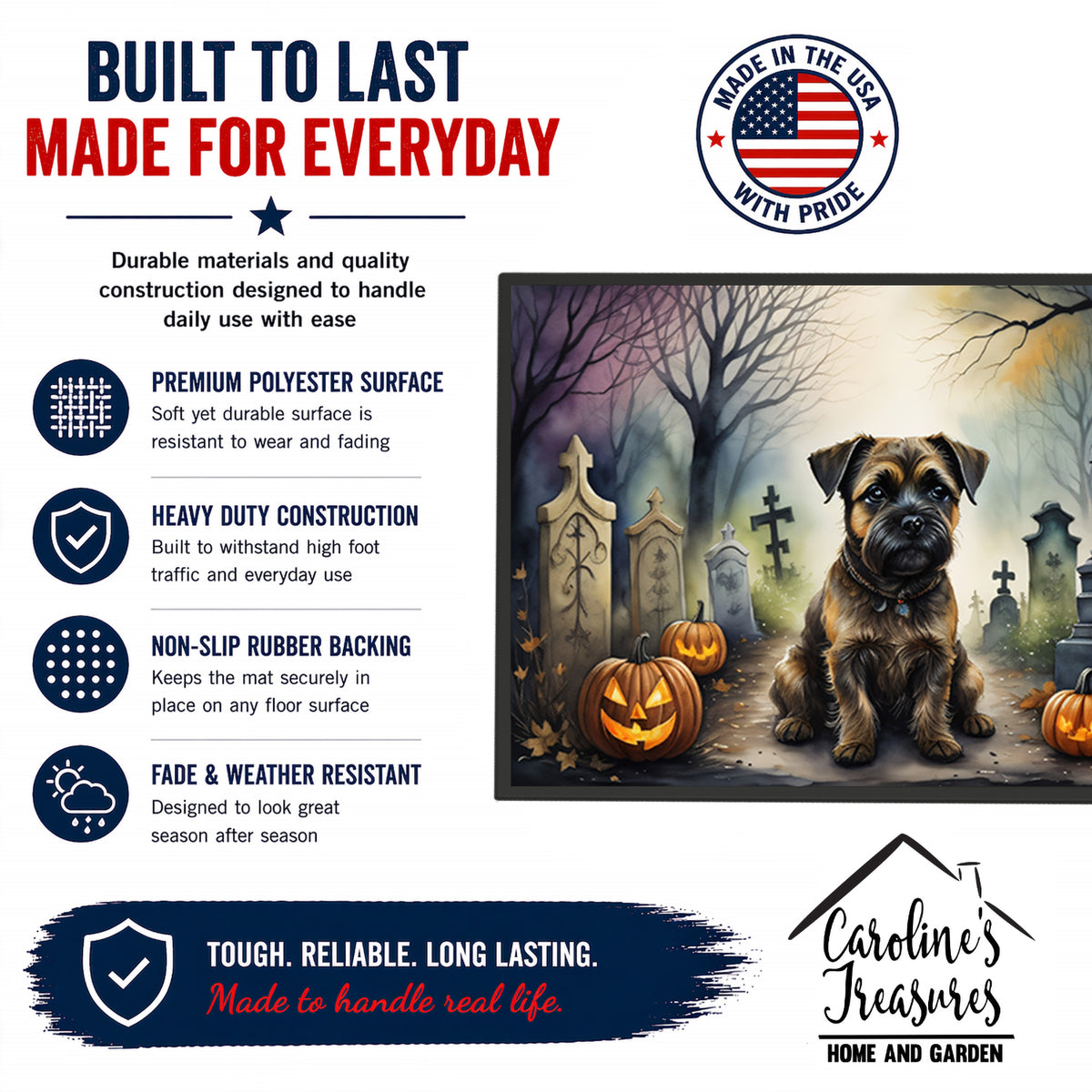 Caroline's Treasures DAC2019JMAT Border Terrier Spooky Halloween Indoor or Outdoor Mat 24x36 Front Door Mat Indoor Outdoor Rugs for Entryway, Non Slip Washable Low Pile, 24H X 36W