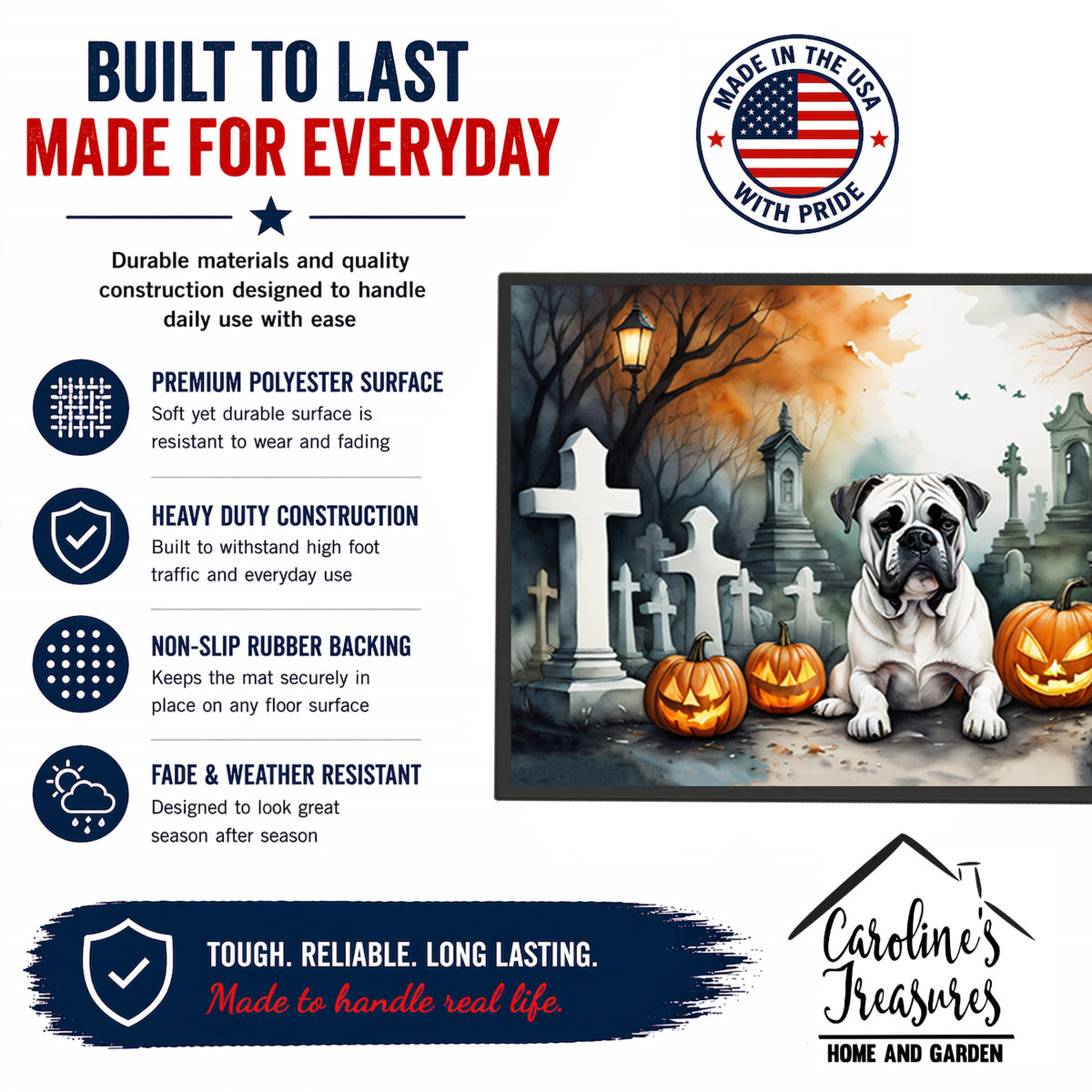 Caroline's Treasures DAC2024JMAT Boxer Spooky Halloween Indoor or Outdoor Mat 24x36 Front Door Mat Indoor Outdoor Rugs for Entryway, Non Slip Washable Low Pile, 24H X 36W