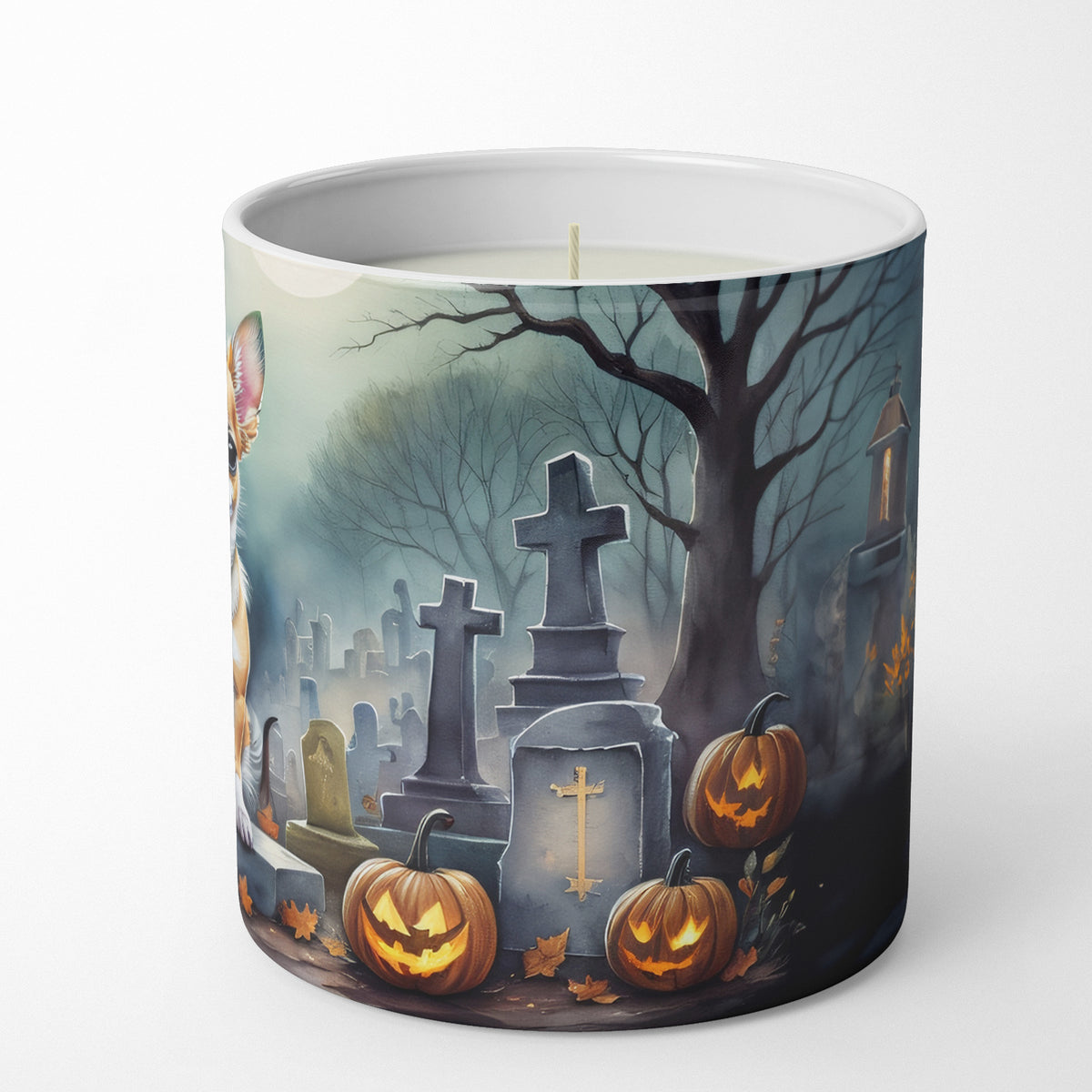 Caroline's Treasures DAC2031CDL Chihuahua Spooky Halloween Decorative Soy Candle Nature Soy Wax Essential Oil Home Decor Ideal for Bedroom Kitchen Bath Office Gift, 10 oz