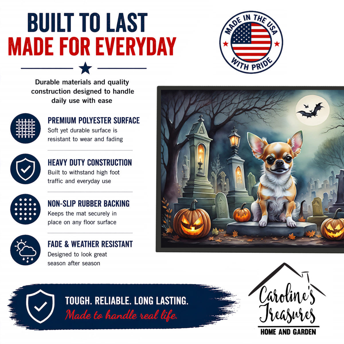 Caroline's Treasures DAC2031MAT Chihuahua Spooky Halloween Doormat 18x27 Front Door Mat Indoor Outdoor Rugs for Entryway, Non Slip Washable Low Pile, 18H X 27W