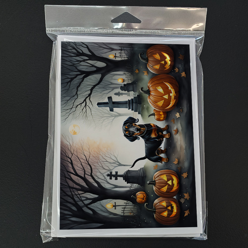 Caroline's Treasures DAC2037GCA7P Dachshund Spooky Halloween Greeting Cards and Envelopes Pack of 8 Blank Cards with Envelopes Whimsical A7 Size 5x7 Blank Greeting Cards