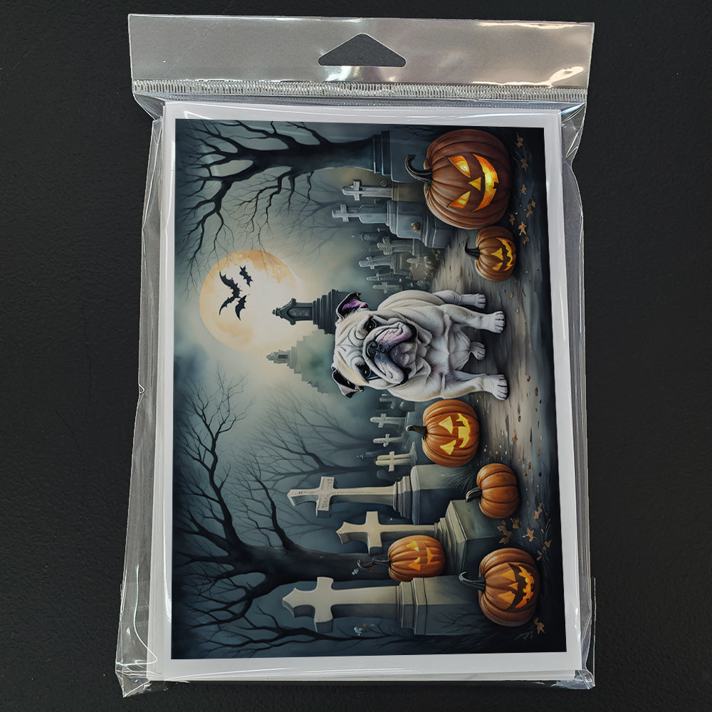 Caroline's Treasures DAC2039GCA7P English Bulldog Spooky Halloween Greeting Cards and Envelopes Pack of 8 Blank Cards with Envelopes Whimsical A7 Size 5x7 Blank Greeting Cards