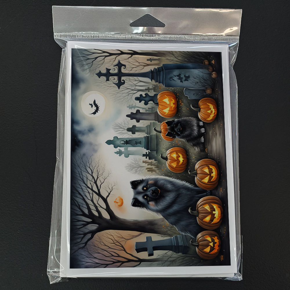 Caroline's Treasures DAC2047GCA7P Keeshond Spooky Halloween Greeting Cards and Envelopes Pack of 8 Blank Cards with Envelopes Whimsical A7 Size 5x7 Blank Greeting Cards