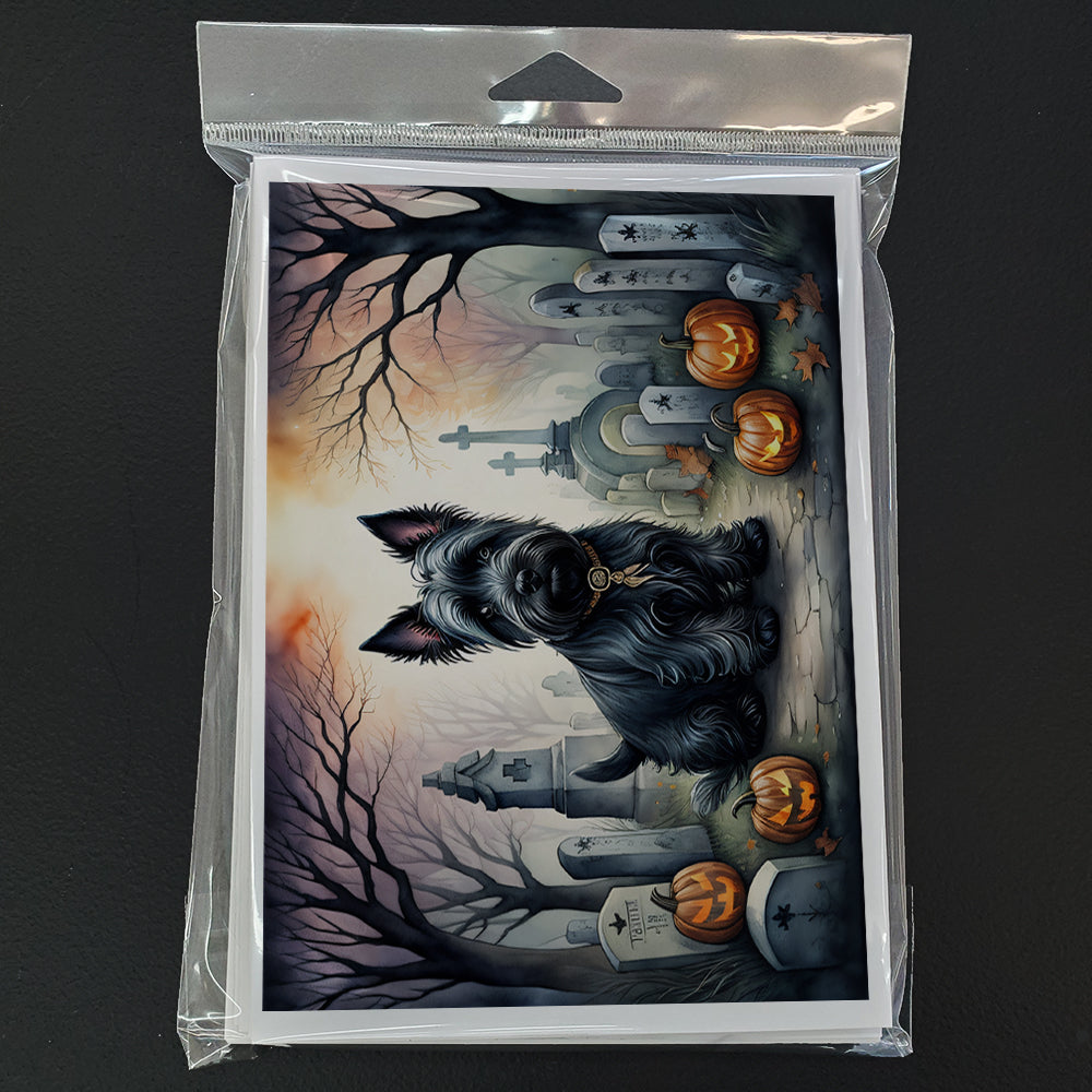 Caroline's Treasures DAC2051GCA7P Scottish Terrier Spooky Halloween Greeting Cards and Envelopes Pack of 8 Blank Cards with Envelopes Whimsical A7 Size 5x7 Blank Greeting Cards