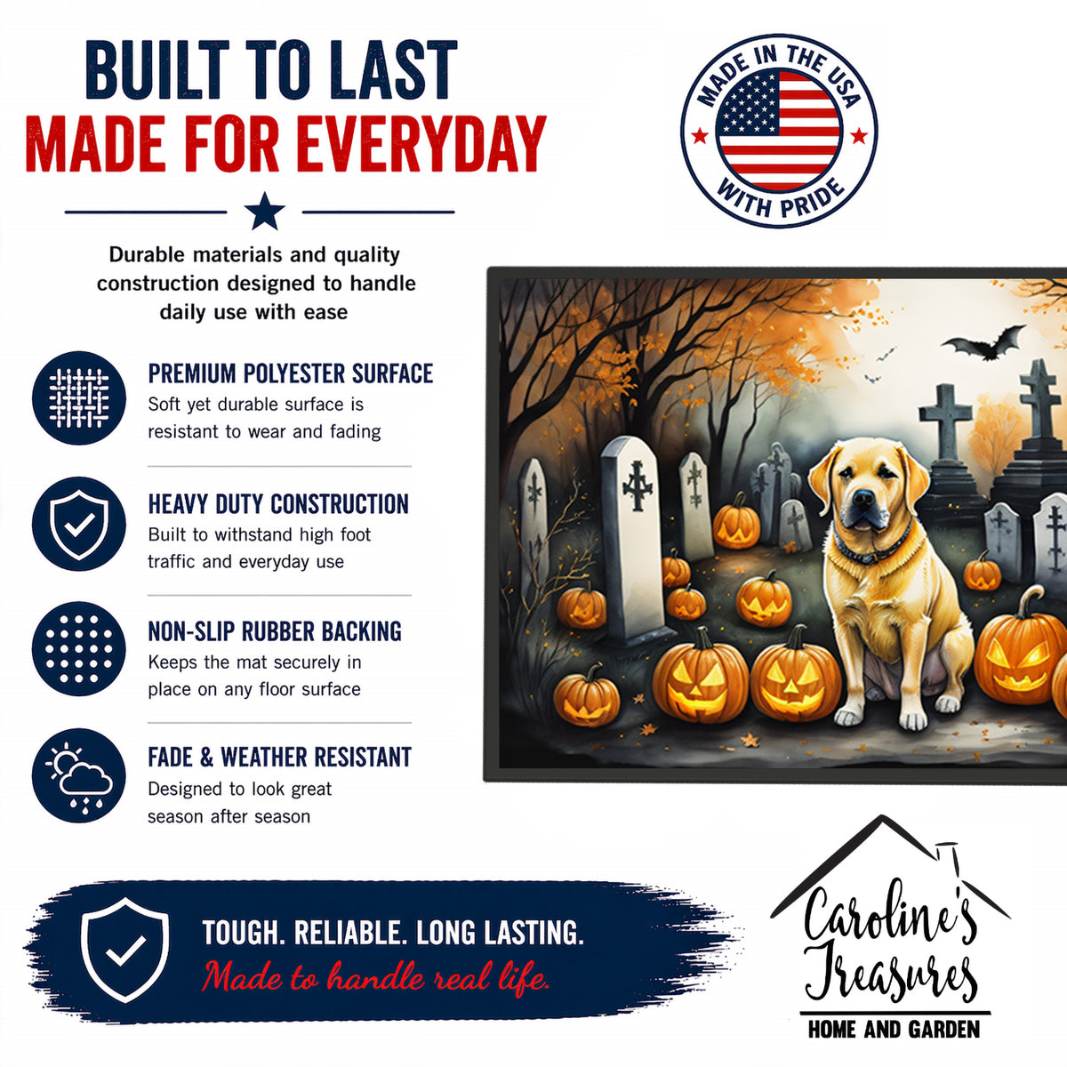 Caroline's Treasures DAC2059MAT Yellow Labrador Retriever Spooky Halloween Doormat 18x27 Front Door Mat Indoor Outdoor Rugs for Entryway, Non Slip Washable Low Pile, 18H X 27W