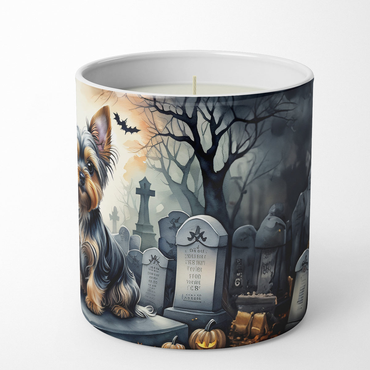 Caroline's Treasures DAC2061CDL Yorkshire Terrier Spooky Halloween Decorative Soy Candle Nature Soy Wax Essential Oil Home Decor Ideal for Bedroom Kitchen Bath Office Gift, 10 oz