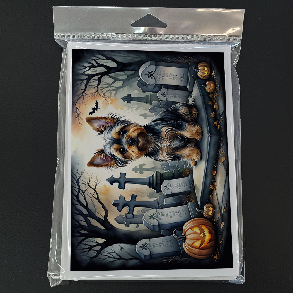 Caroline's Treasures DAC2061GCA7P Yorkshire Terrier Spooky Halloween Greeting Cards and Envelopes Pack of 8 Blank Cards with Envelopes Whimsical A7 Size 5x7 Blank Greeting Cards