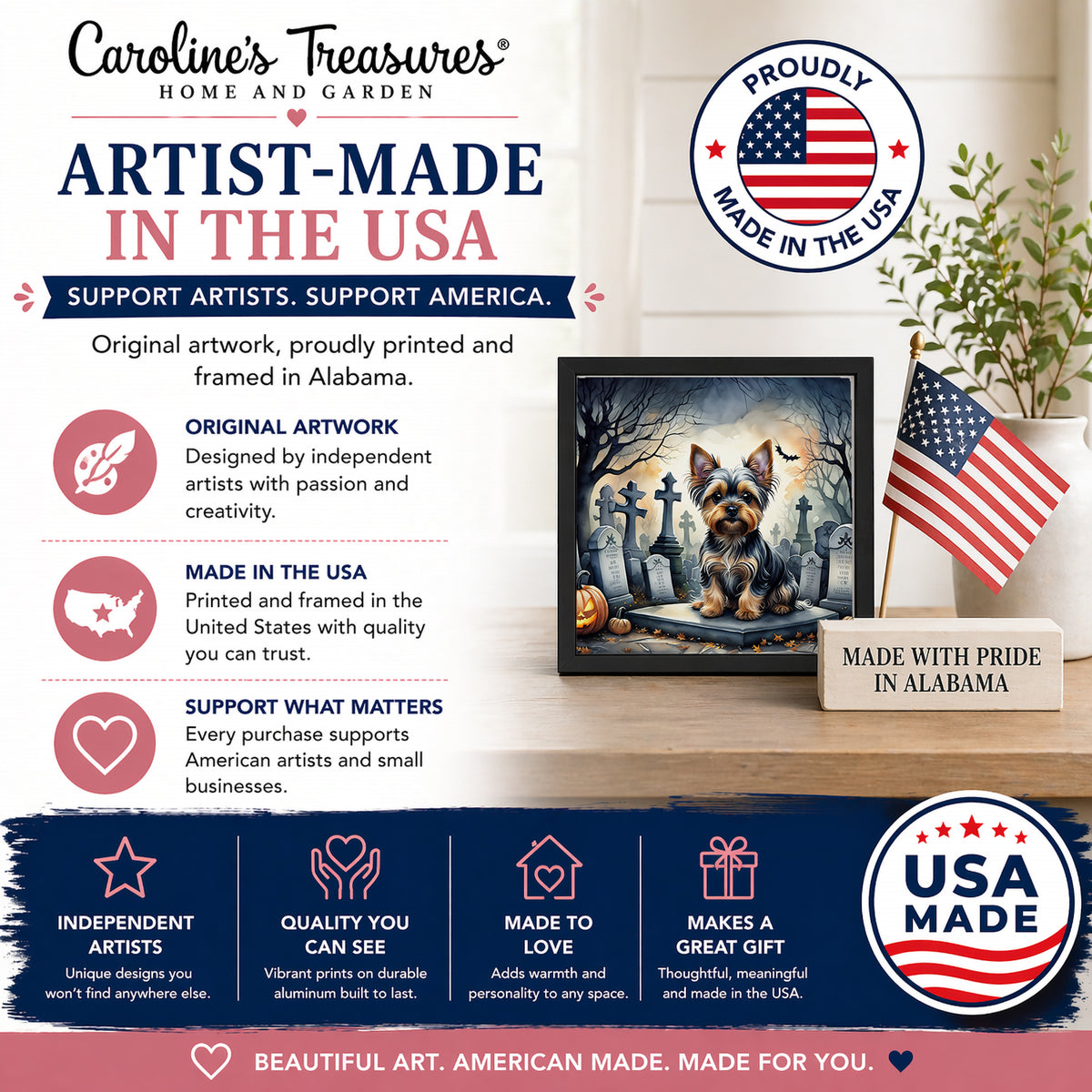 Caroline's Treasures Yorkshire Terrier Dogs Framed Metal Wall Art 8x8 In