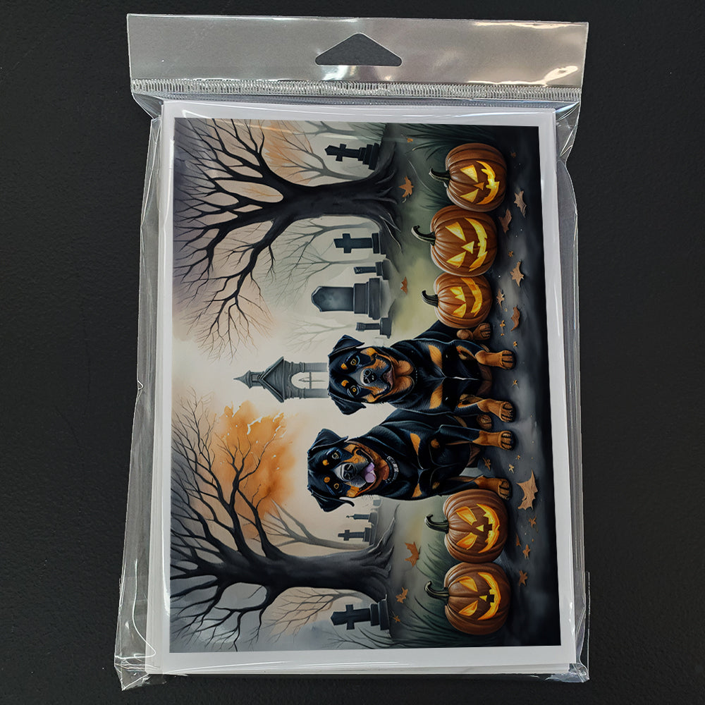 Caroline's Treasures DAC2063GCA7P Rottweiler Spooky Halloween Greeting Cards and Envelopes Pack of 8 Blank Cards with Envelopes Whimsical A7 Size 5x7 Blank Greeting Cards