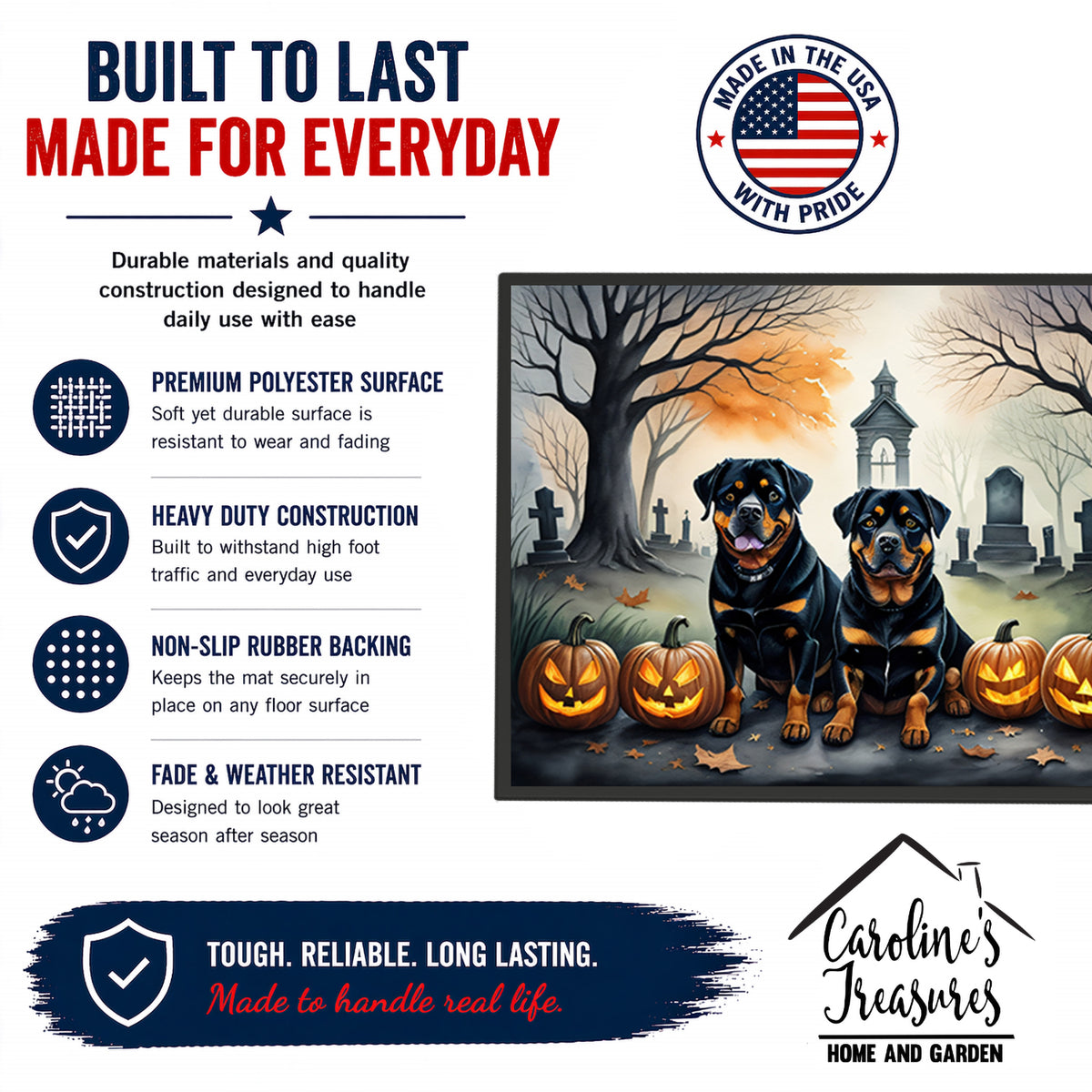 Caroline's Treasures DAC2063MAT Rottweiler Spooky Halloween Doormat 18x27 Front Door Mat Indoor Outdoor Rugs for Entryway, Non Slip Washable Low Pile, 18H X 27W