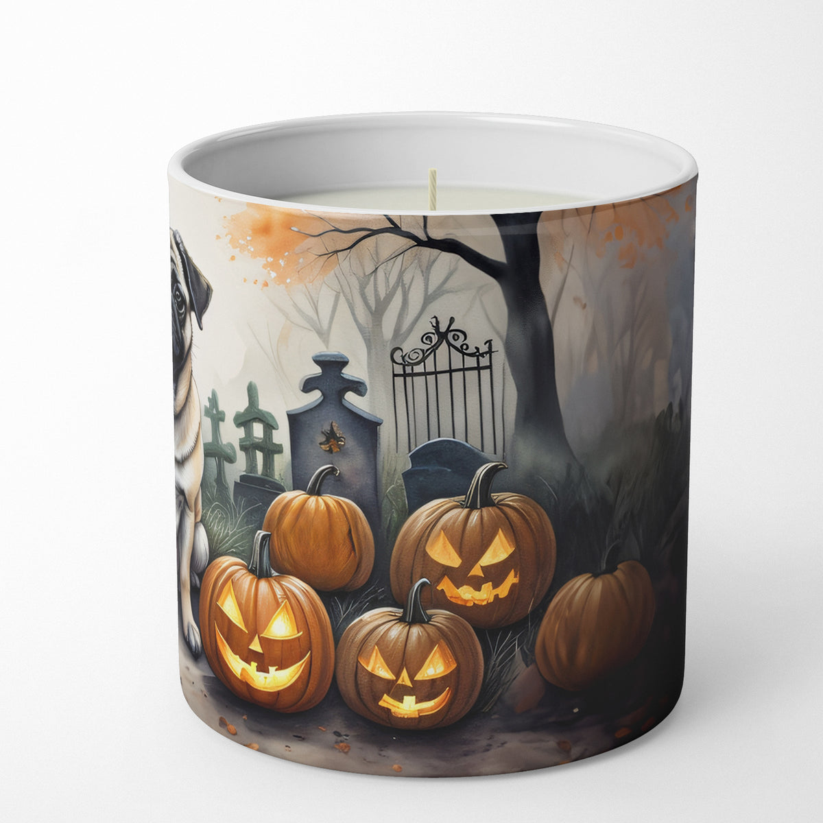 Caroline's Treasures DAC2064CDL Fawn Pug Spooky Halloween Decorative Soy Candle Nature Soy Wax Essential Oil Home Decor Ideal for Bedroom Kitchen Bath Office Gift, 10 oz