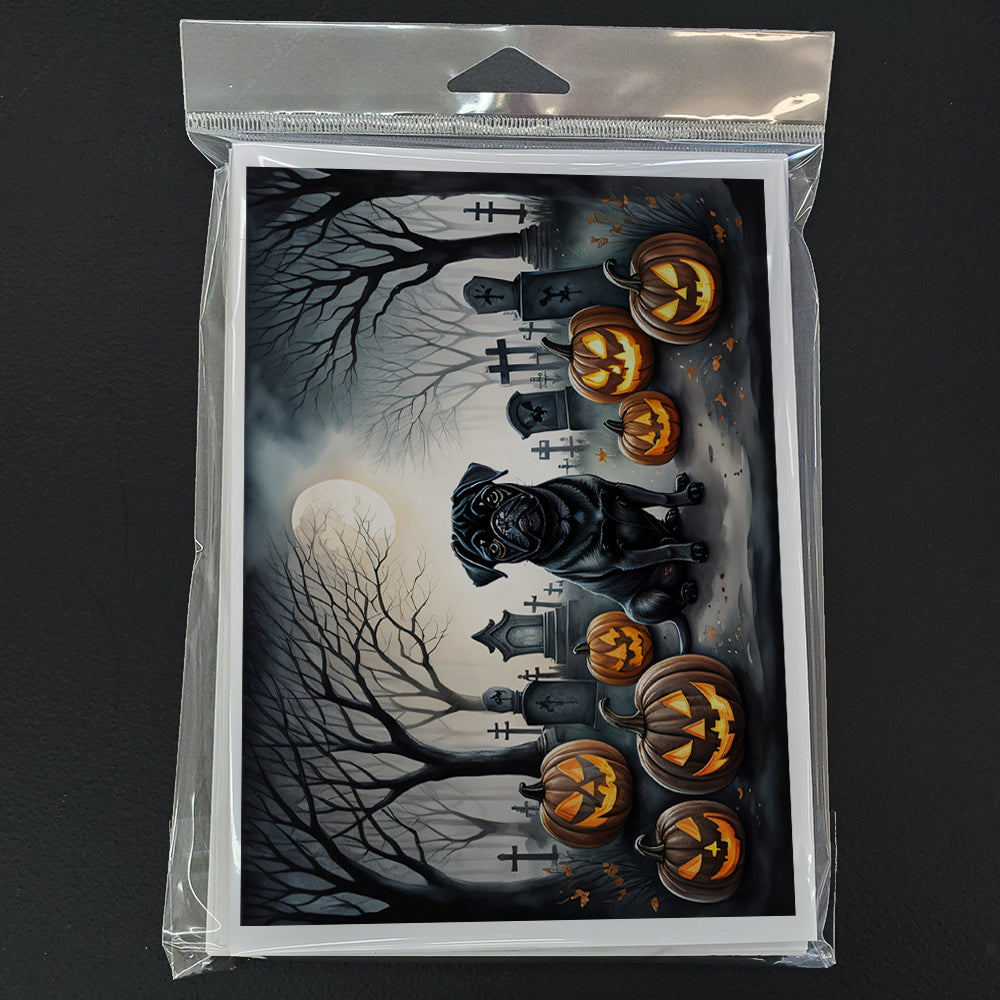 Caroline's Treasures DAC2065GCA7P Black Pug Spooky Halloween Greeting Cards and Envelopes Pack of 8 Blank Cards with Envelopes Whimsical A7 Size 5x7 Blank Greeting Cards