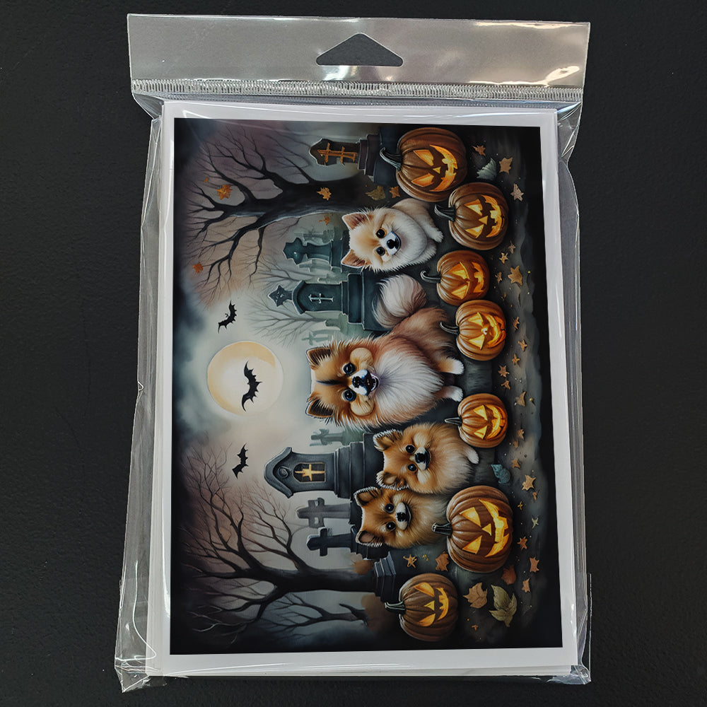 Caroline's Treasures DAC2068GCA7P Pomeranian Spooky Halloween Greeting Cards and Envelopes Pack of 8 Blank Cards with Envelopes Whimsical A7 Size 5x7 Blank Greeting Cards