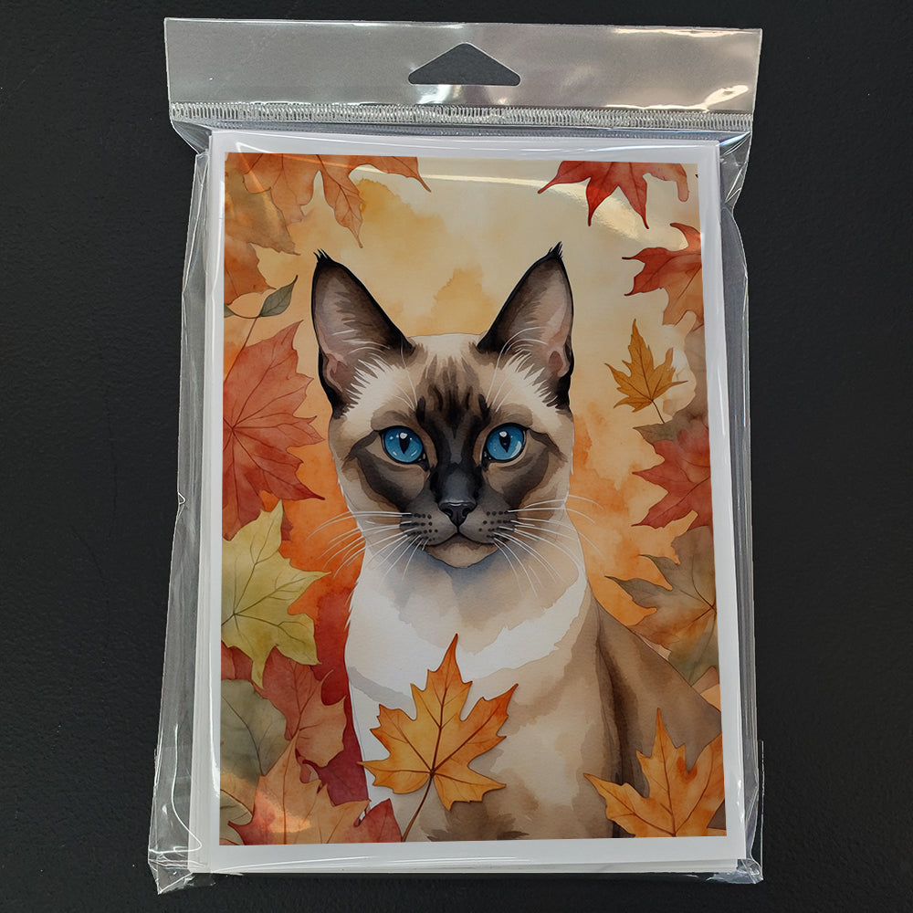 Caroline's Treasures Siamese Cat in Fall Leaves Greeting Cards Pack of 8 Blank Cards with Envelopes Whimsical A7 Size - image 3