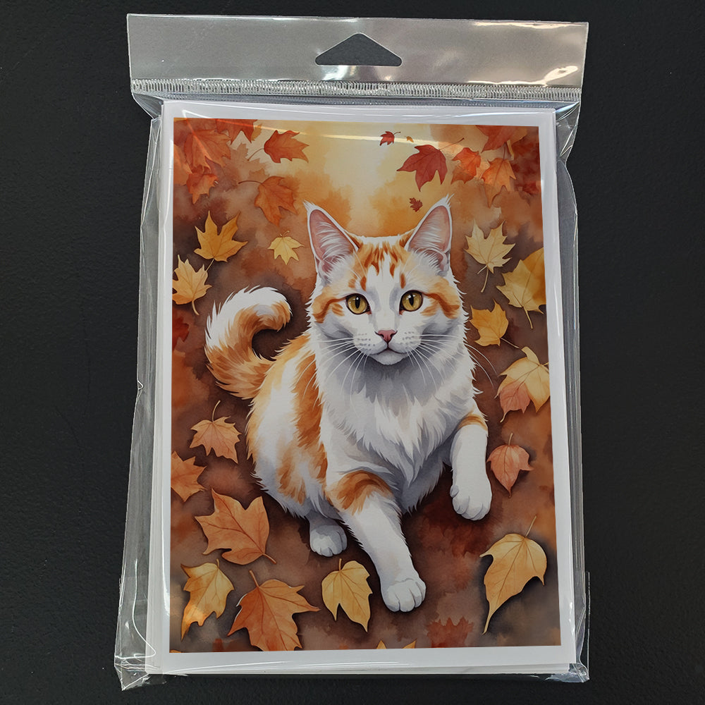 Caroline's Treasures Turkish Van Cat in Fall Leaves Greeting Cards Pack of 8 Blank Cards with Envelopes Whimsical A7 - image 3