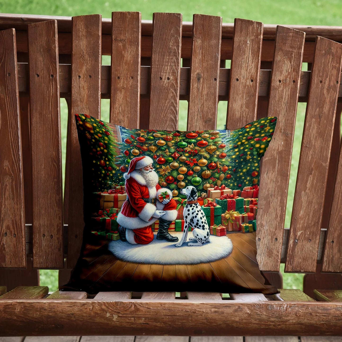 Caroline’s Treasures Dalmatian and Santa 14” x 14” Throw Pillow