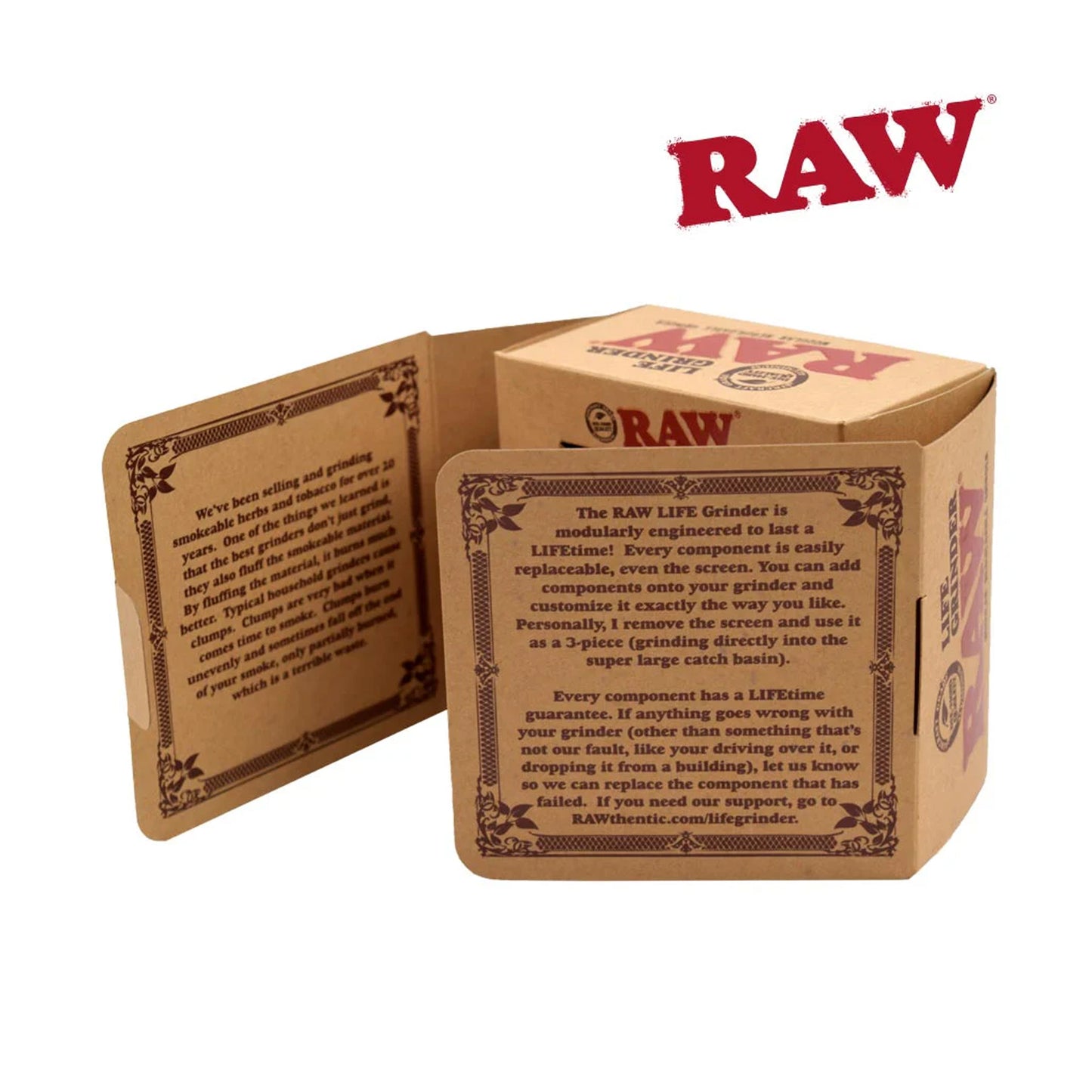 RAW Life Grinder – Red 4-piece modular grinder with rubberized grip and large catch basin