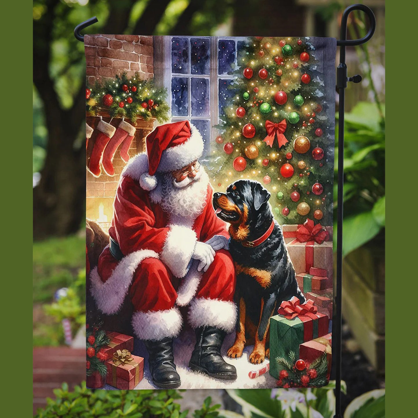 Caroline's Treasures Decorative Rottweiler and Santa Garden Flag