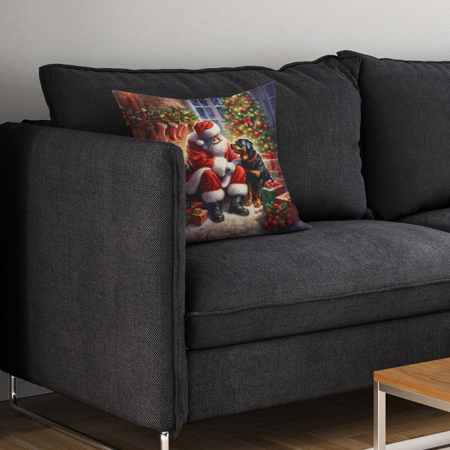 Caroline’s Treasures Rottweiler and Santa 14” x 14” Throw Pillow