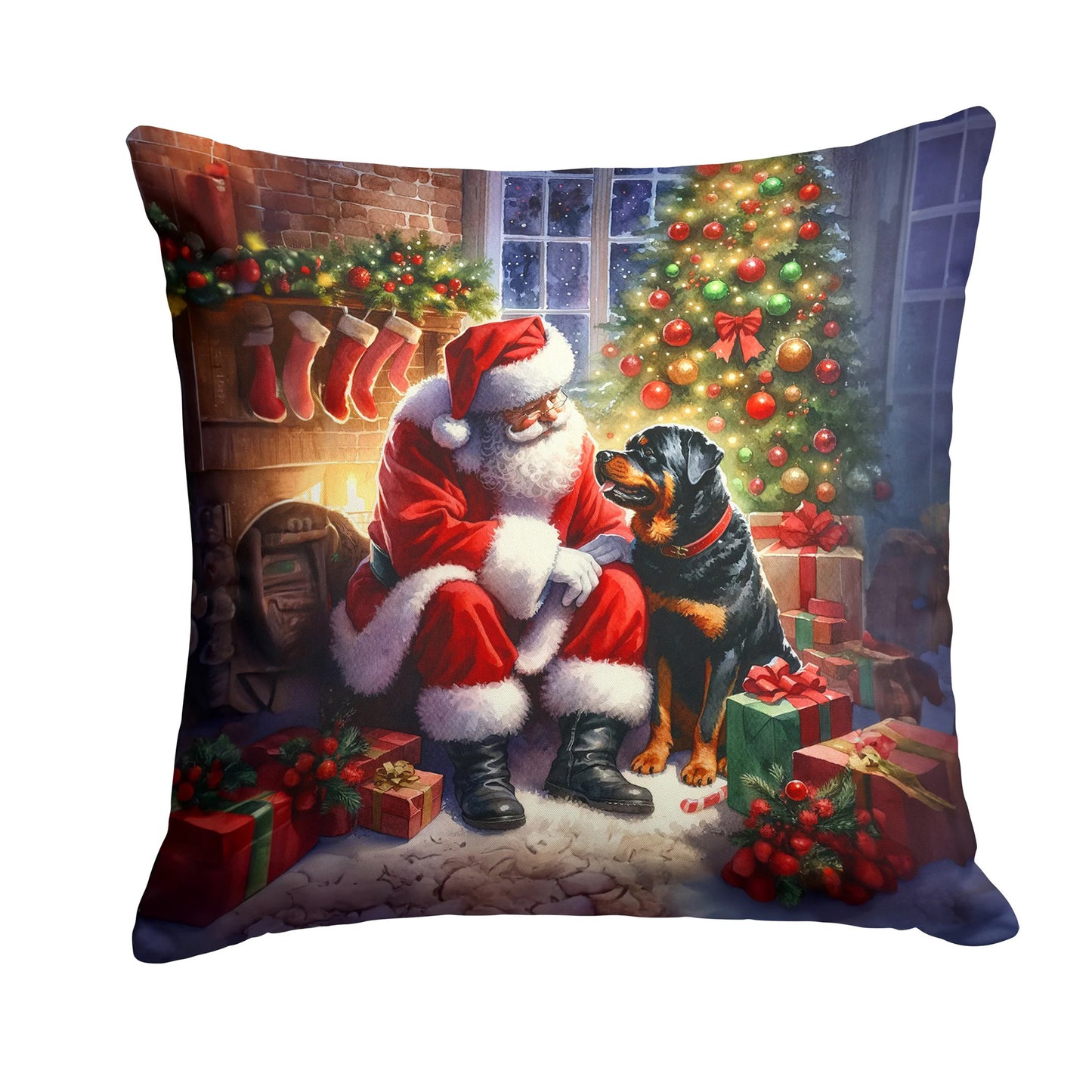 Caroline’s Treasures Rottweiler and Santa 14” x 14” Throw Pillow