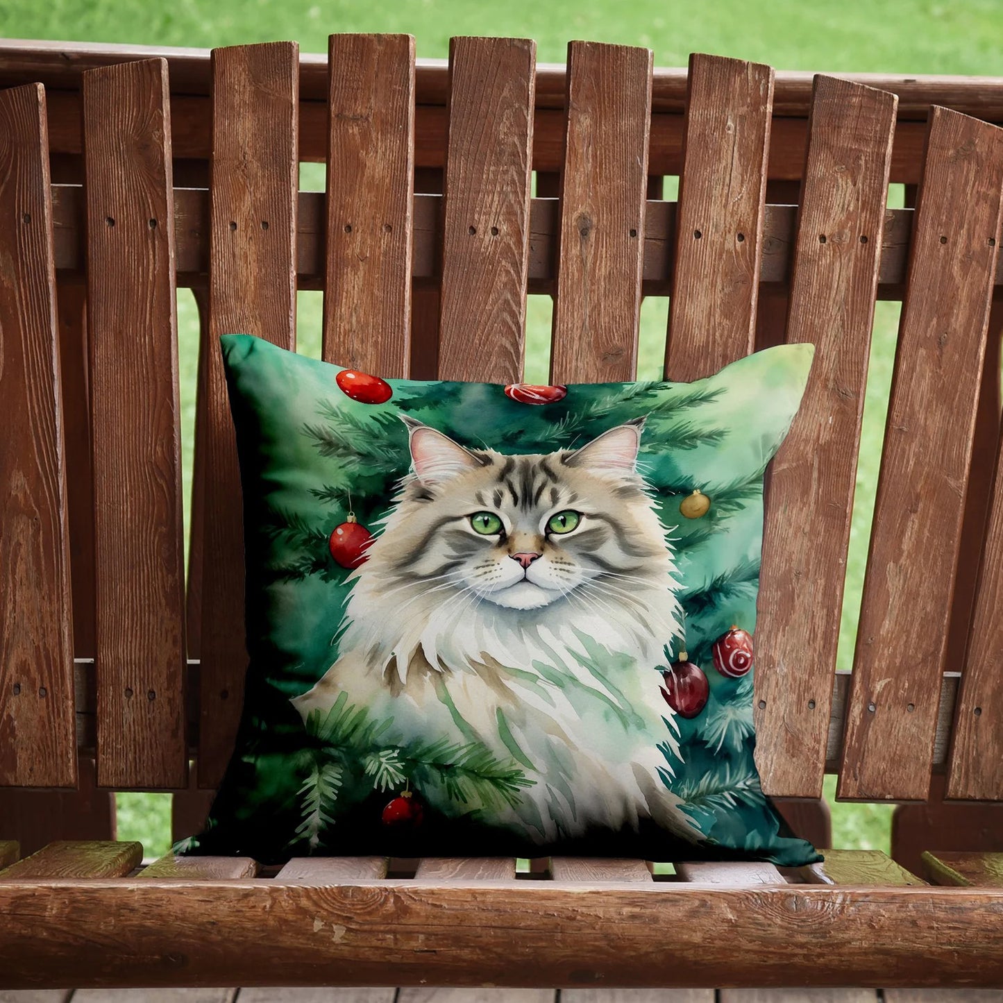 Caroline’s Treasures Siberian Cat by the Christmas Tree 14” x 14” Throw Pillow