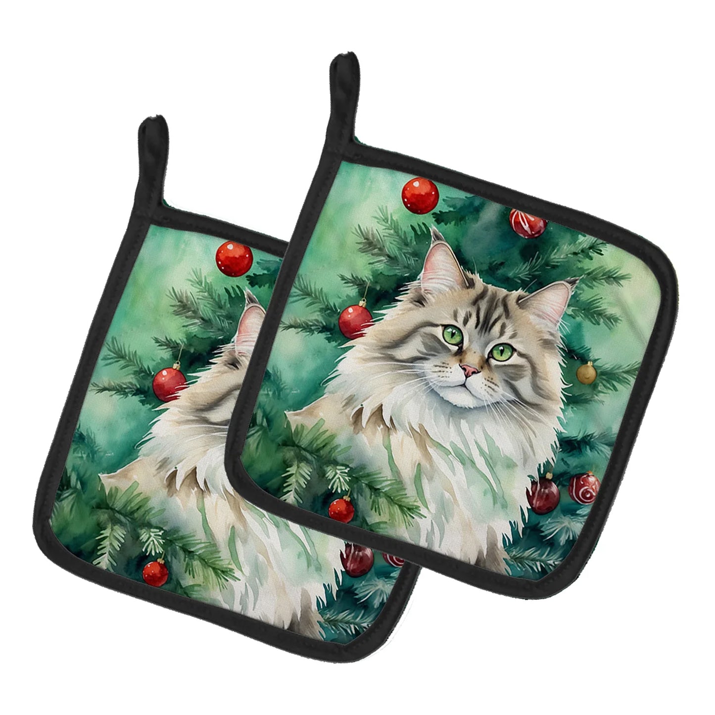 Caroline's Treasures Decorative Siberian Cat by the Christmas Tree Pot Holders