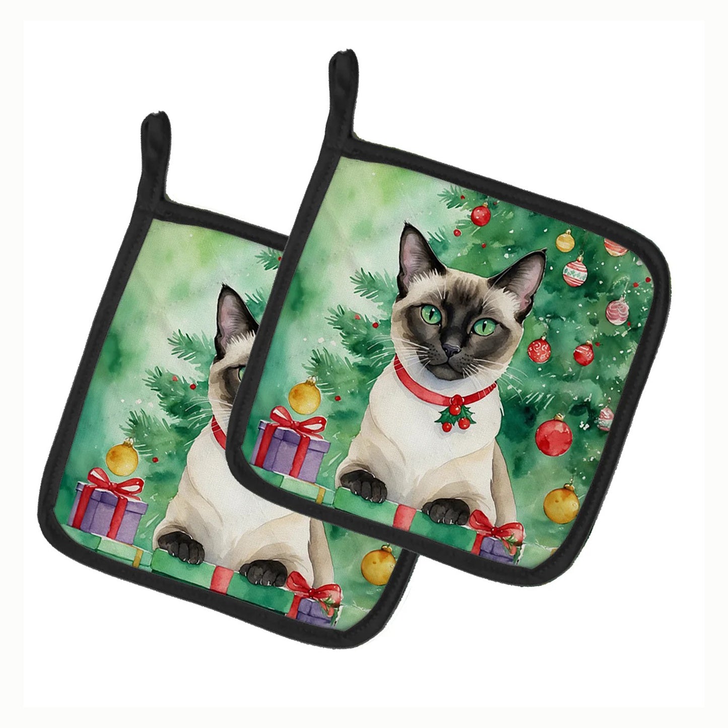 Caroline's Treasures Decorative Siamese Cat by the Christmas Tree Pot Holders