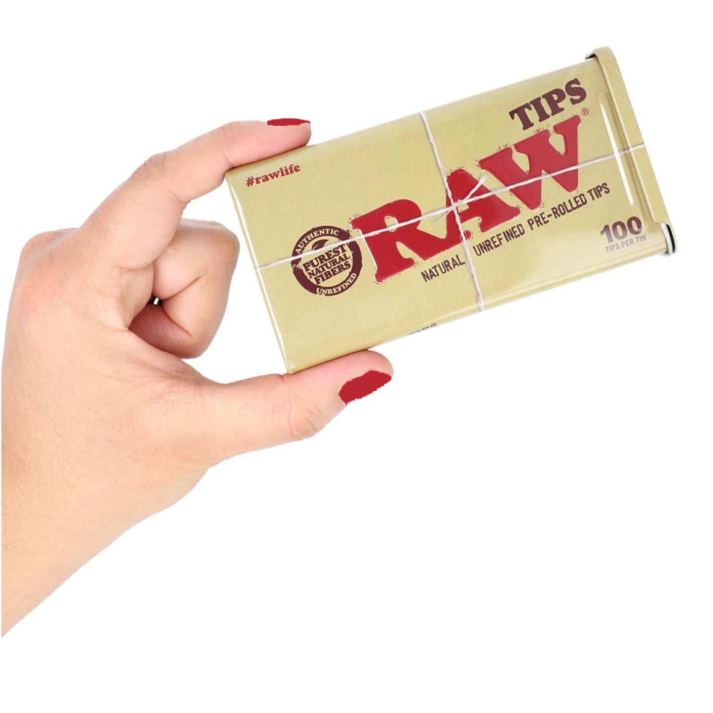 RAW Pre-Rolled Tips Tin – 100 natural, unbleached tips in a reusable slide-top metal case