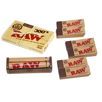 RAW Organic 300 Bundle – 300 unbleached hemp rolling papers and 200 cotton filters in eco-friendly packaging