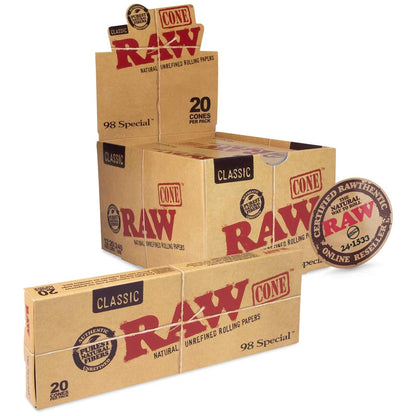 RAW Classic 98 Special Cones – Case of 12 packs with 240 pre-rolled cones, 98mm length