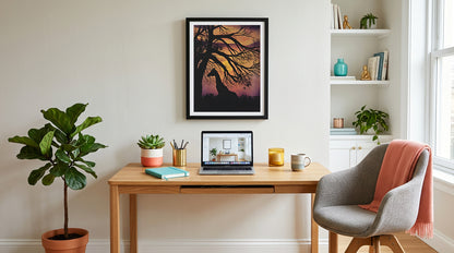 Giraffe by Beth Laking displayed as warm-toned giraffe wall art in a furnished room.