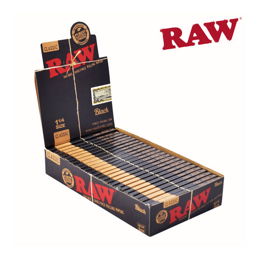RAW Black 1¼ Rolling Papers 24pk – Ultra-thin eco-friendly rolling paper box