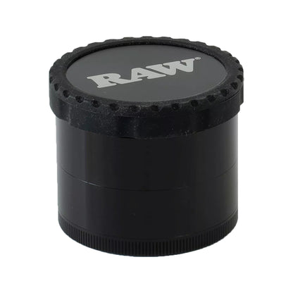 RAW Life Grinder – Black 4-piece modular grinder with large catch basin and stainless steel screen