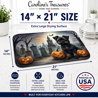 Caroline's Treasures DAC2001DDM Affenpinscher Spooky Halloween Dish Drying Mat Absorbent Dish Drying Mat Pad for Kitchen Counter Dish Drainer Mat for Countertop, 14 x 21, Multicolor