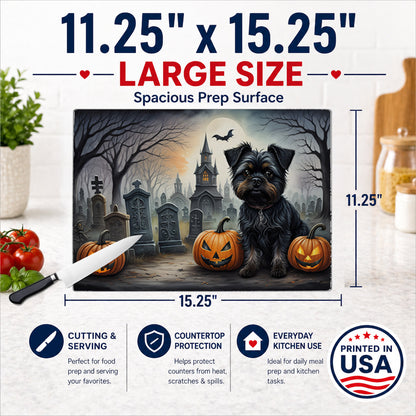 Caroline's Treasures DAC2001LCB Affenpinscher Spooky Halloween Glass Cutting Board Large Decorative Tempered Glass Kitchen Cutting and Serving Board Large Size Chopping Board