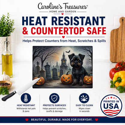 Caroline's Treasures DAC2001LCB Affenpinscher Spooky Halloween Glass Cutting Board Large Decorative Tempered Glass Kitchen Cutting and Serving Board Large Size Chopping Board