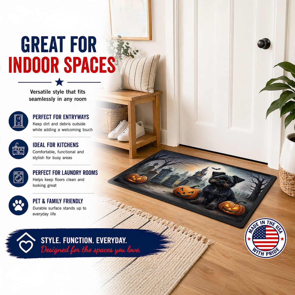 Caroline's Treasures DAC2001MAT Affenpinscher Spooky Halloween Doormat 18x27 Front Door Mat Indoor Outdoor Rugs for Entryway, Non Slip Washable Low Pile, 18H X 27W