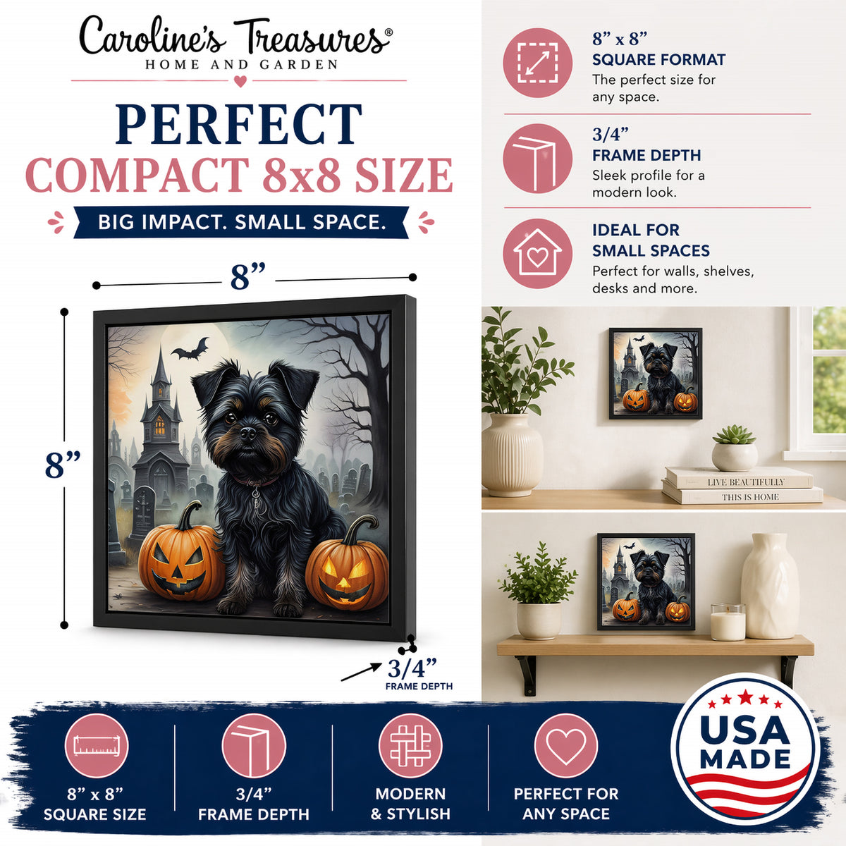 Caroline's Treasures Affenpinscher Dogs Framed Metal Wall Art 8 x 8 Inch