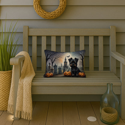 Caroline's Treasures DAC2001PW1216 Affenpinscher Spooky Halloween Fabric Decorative Pillow Machine Washable, Indoor Outdoor Decorative Pillow for Couch, Bed or Patio, 12HX16W