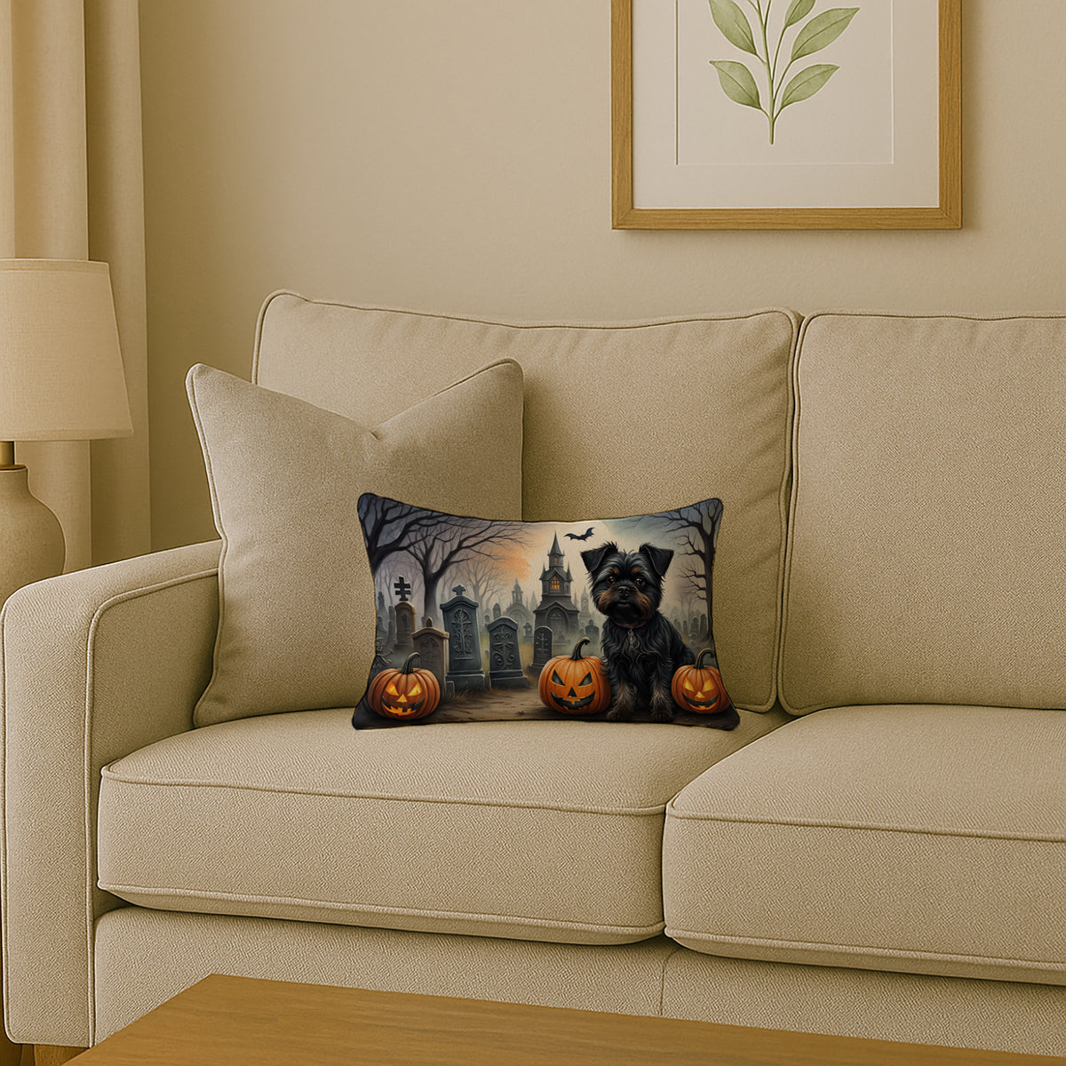 Caroline's Treasures DAC2001PW1216 Affenpinscher Spooky Halloween Fabric Decorative Pillow Machine Washable, Indoor Outdoor Decorative Pillow for Couch, Bed or Patio, 12HX16W